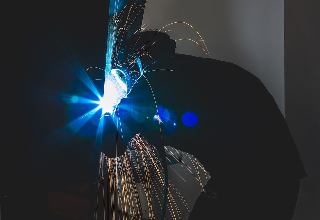 Metalworking and welding in a fabrication workshop