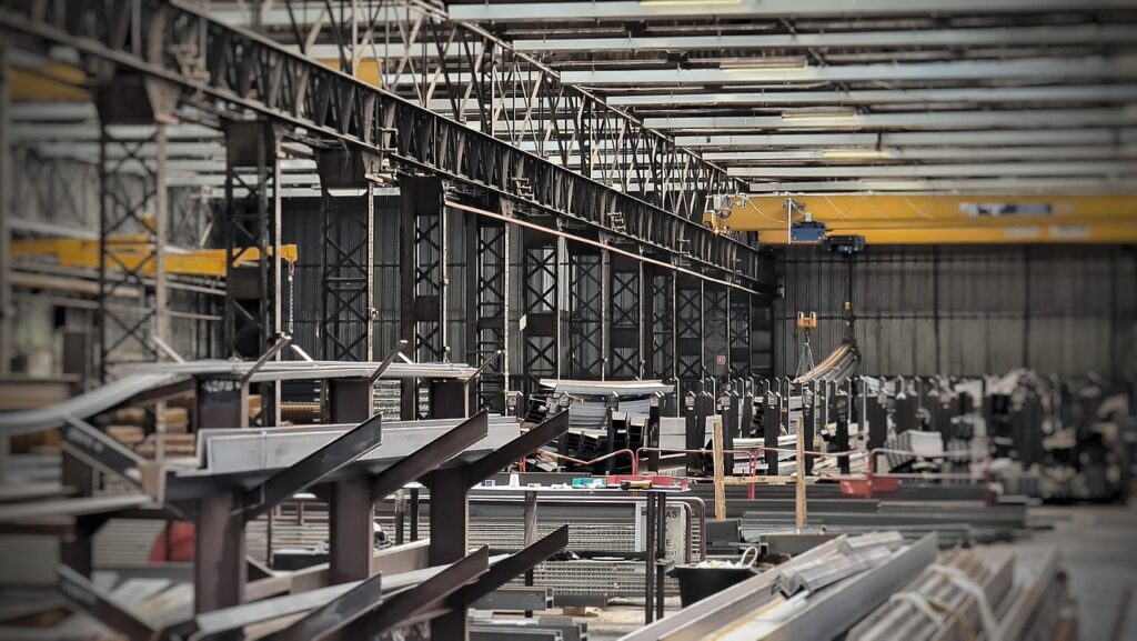 Structural steel frame being prepared for powder coating