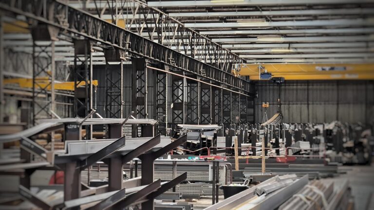 Structural steel frame being prepared for powder coating