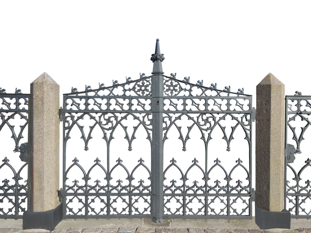 Black powder coated wrought iron gate