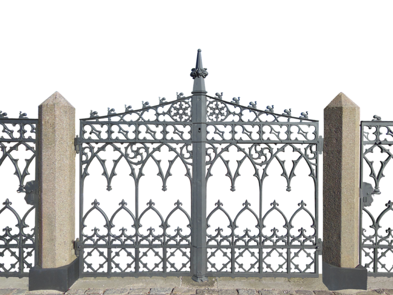 Black powder coated wrought iron gate